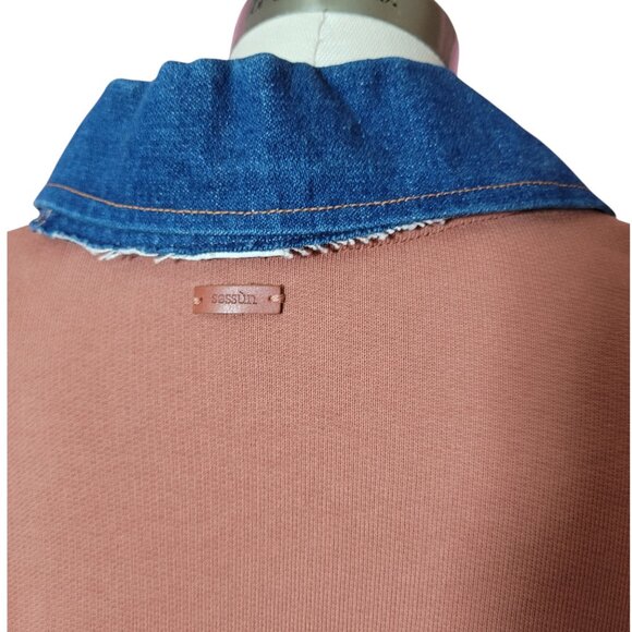 Sessun Jerez Color Block Sweatshirt with Denim Color and Trim - Picture 6 of 13